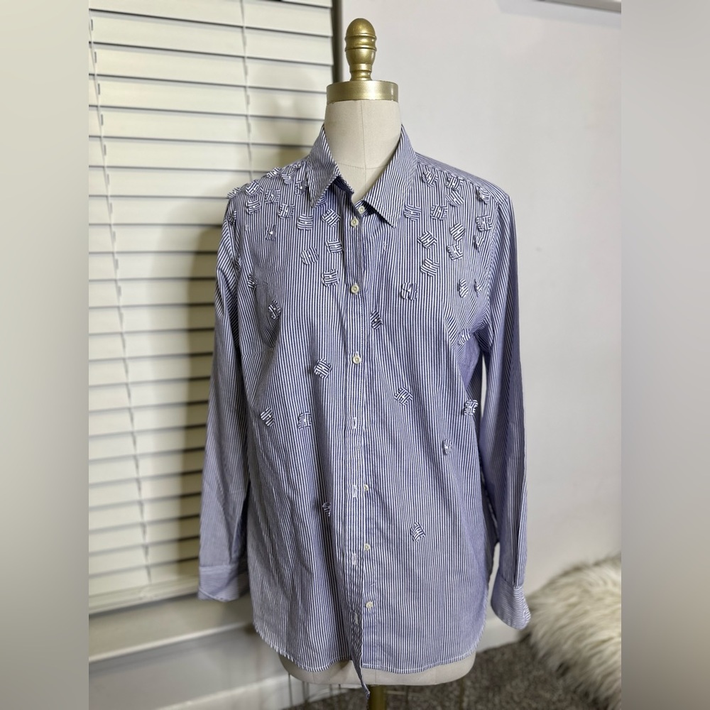 A New Day Blue and White Stripped Button Up